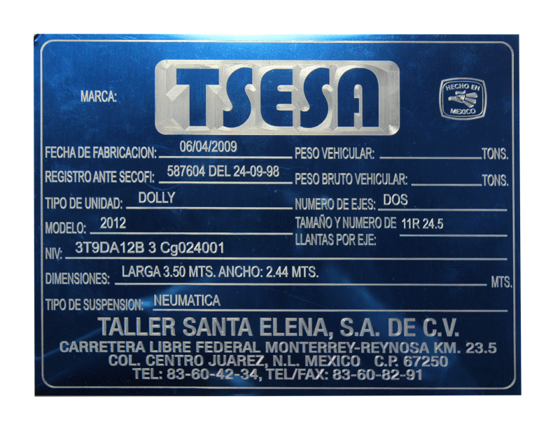 Placa tipo industrial
