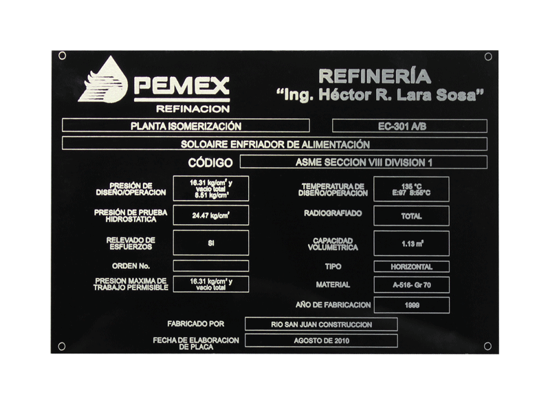 Placa tipo industrial